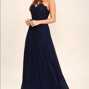 Lulu’s Navy Strapless Maxi Bridesmaids Dress